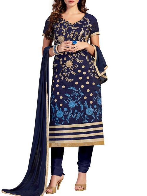 blue chanderi cotton unstitched suit - 9817360 - Very Small Image - 1