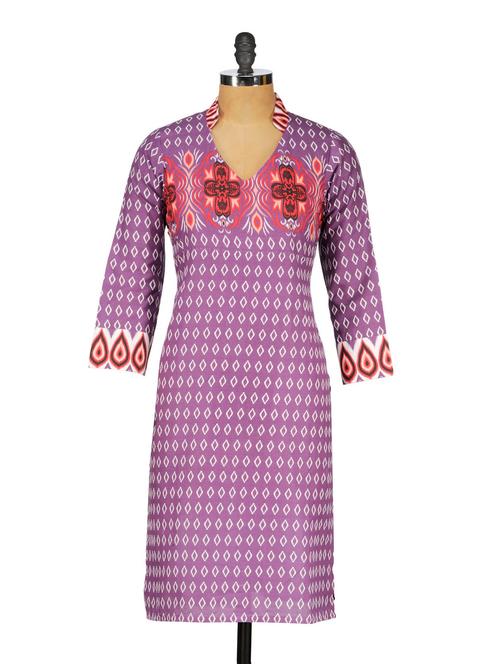 mandarin collar printed cotton kurta - 981931 - Very Small Image - 1