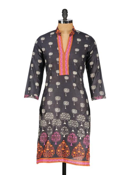mandarin collar printed cotton kurta - 981948 - Very Small Image - 1