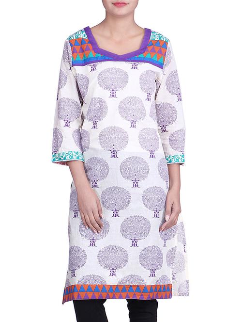 white cotton straight kurta - 9820654 - Very Small Image - 1