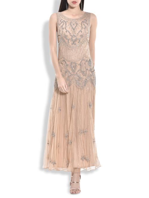 Beige hand sequined sleeveless dress - 9820722 - Very Small Image - 1