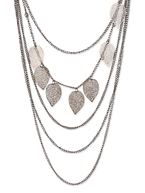 grey metal alloy leaf multi chains neckpiece - 982284 - Very Small Image - 1