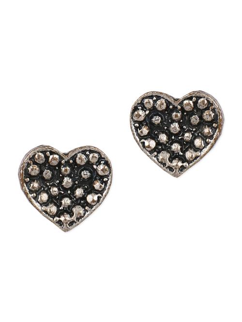 antique silver embossed heart stud earring - 982326 - Very Small Image - 1