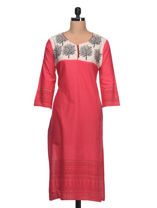 pink cotton printed kurta - 982898 - Very Small Image - 1