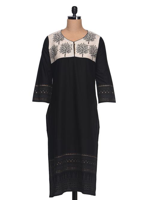 black cotton printed kurta - 982899 - Very Small Image - 1