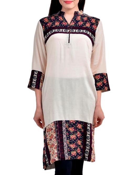 cream rayon straight kurta - 9833787 - Very Small Image - 1