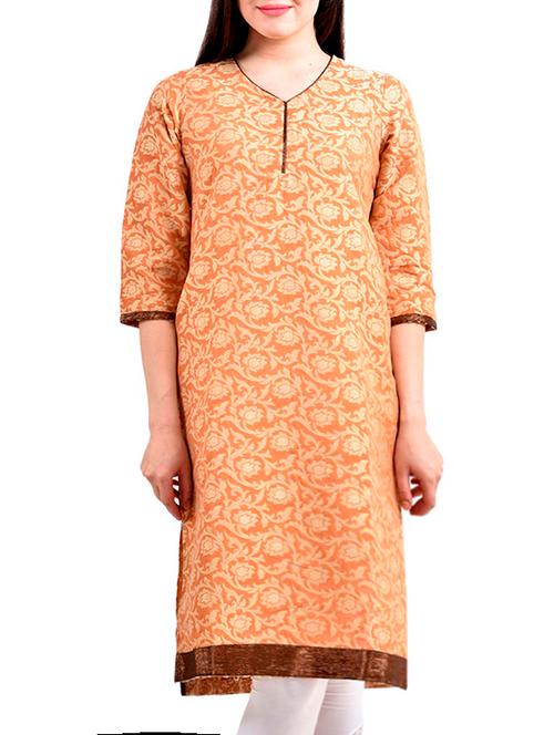 orange cotton straight kurta - 9833803 - Very Small Image - 1