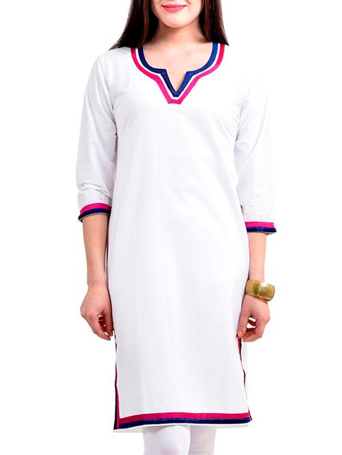 white cotton straight kurta - 9833806 - Very Small Image - 1