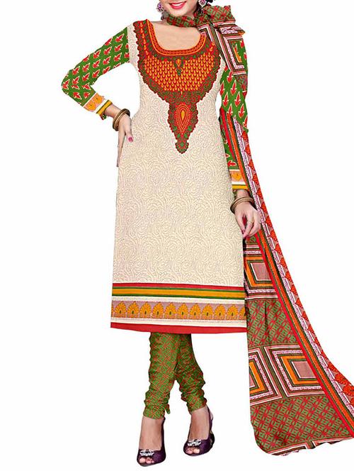 beige crepe printed unstitch dress material - 9835920 - Very Small Image - 1