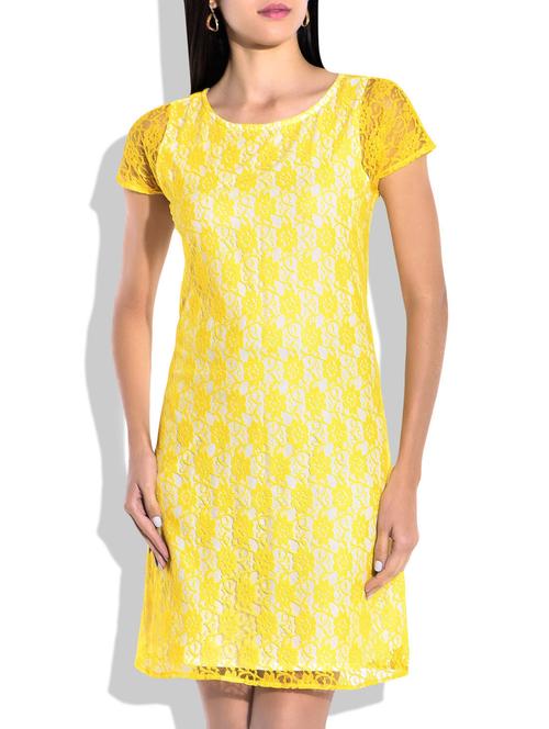 yellow dress with lace details - 9837565 - Very Small Image - 1