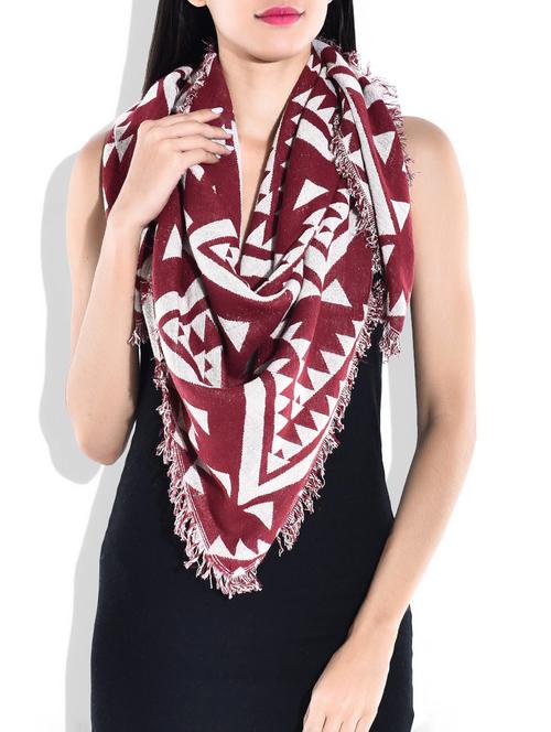 maroon, beige cotton scarves - 9838196 - Very Small Image - 1