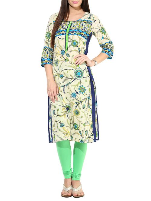 cream cotton straight kurta - 9838835 - Very Small Image - 1