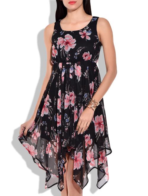 black multi - colour georgette dress  - 9839083 - Very Small Image - 1