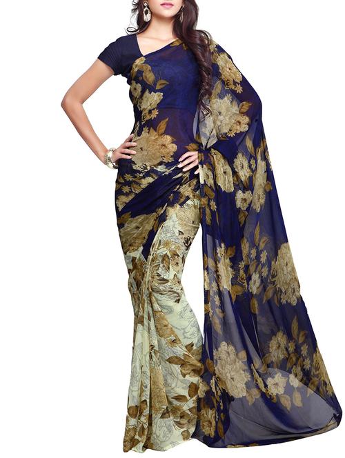floral half & half saree with blouse - 9850159 - Very Small Image - 1