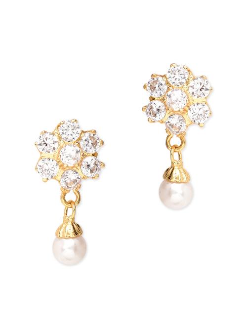 golden, white metal alloy, stones, faux pearl  earrings - 9853634 - Very Small Image - 1