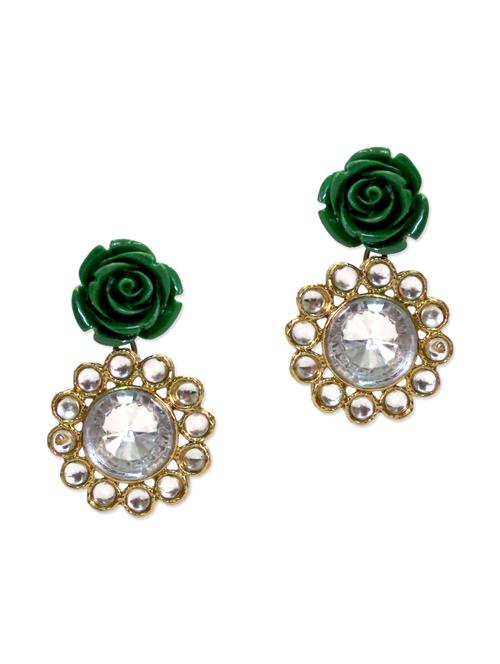 green rose stud with studded flower dangler earring - 985985 - Very Small Image - 1