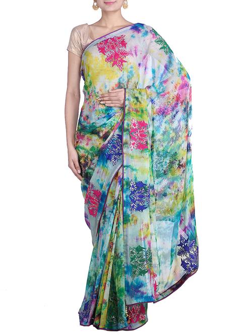 Multicoloured printed chiffon saree - 9861007 - Very Small Image - 1