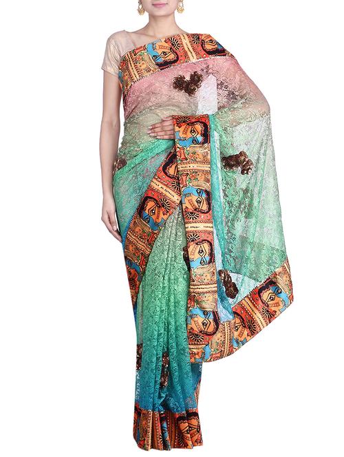 Multicoloured ombre georgette saree - 9861008 - Very Small Image - 1