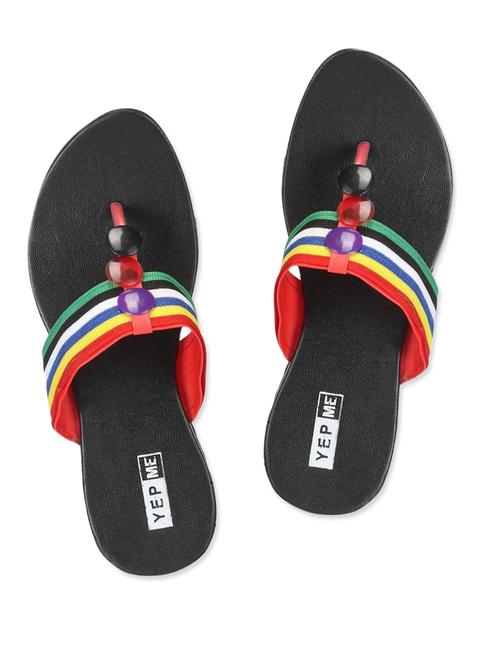 Leatherette Multicolored Stripe Toe Separator Sandals - 987124 - Very Small Image - 1