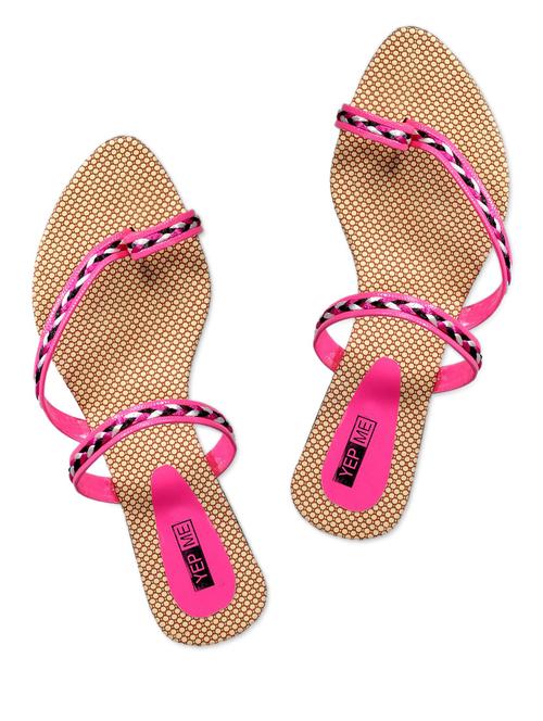 Leatherette Pink Braided Toe Separator Sandals - 987154 - Very Small Image - 1