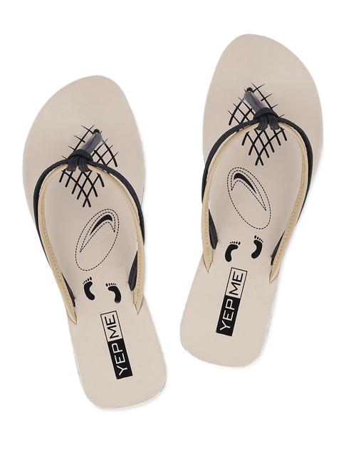 Leatherette Black & Beige Toe Separator Sandals - 987184 - Very Small Image - 1