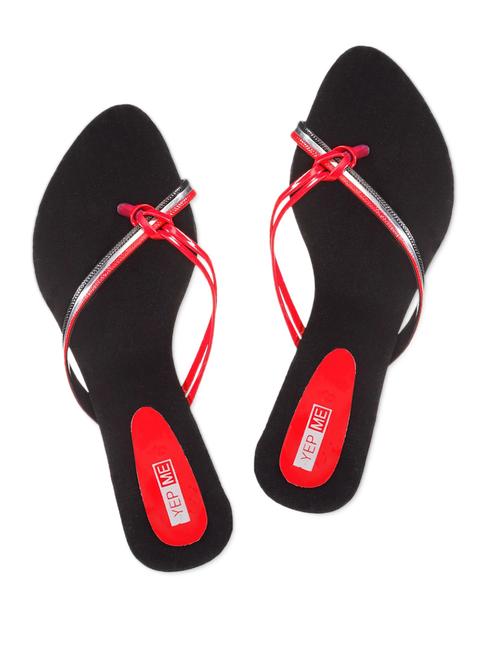 Leatherette Red & black Toe Separator Sandals - 987205 - Very Small Image - 1
