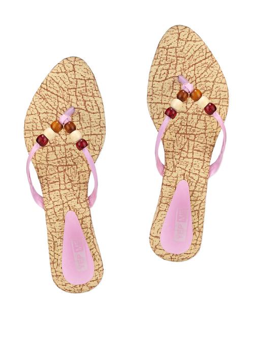 Leatherette Beaded Pink Toe Separator Sandals - 987229 - Very Small Image - 1