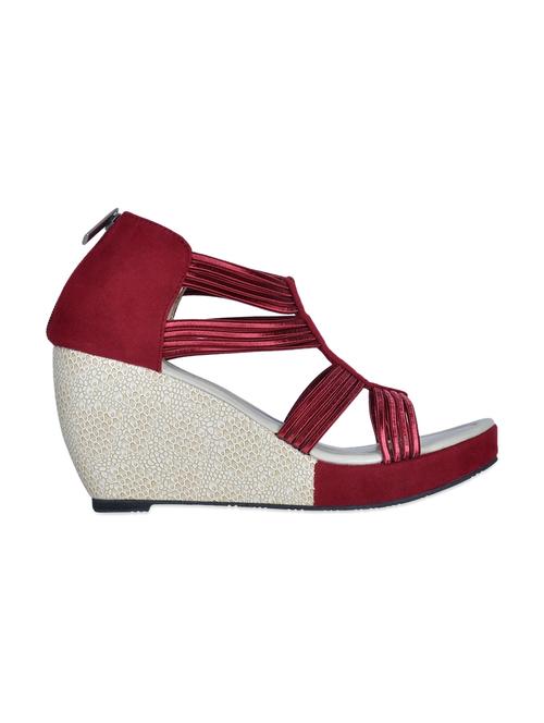 Leatherette Cherry Red Pipe Strap Wedges - 987328 - Very Small Image - 1