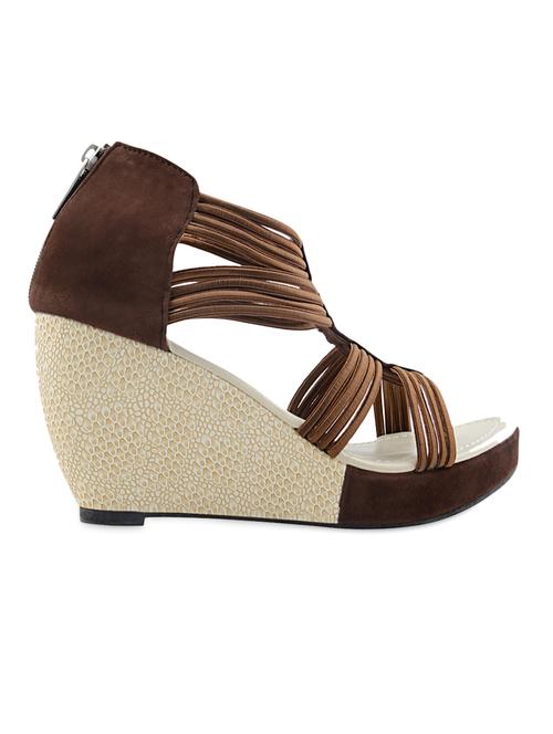 Leatherette Brown Pipe Strap Wedges - 987333 - Very Small Image - 1