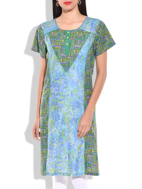 blue and green cotton kurta - 9875508 - Very Small Image - 1
