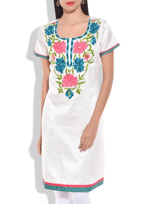 white silk kurta - 9875545 - Very Small Image - 1