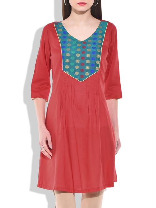 red rayon kurta - 9875549 - Very Small Image - 1
