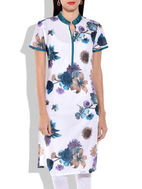 white and green cotton kurta - 9875571 - Very Small Image - 1