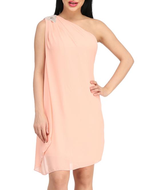 Peach Chiffon Plain Dress - 9880022 - Very Small Image - 1