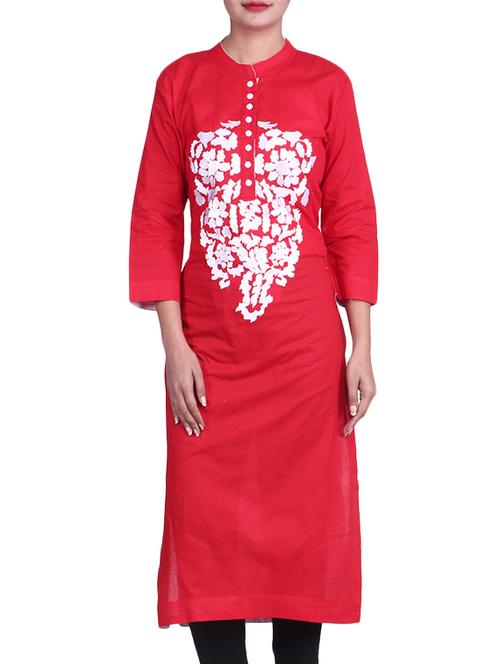 red cotton kurta - 9883529 - Very Small Image - 1