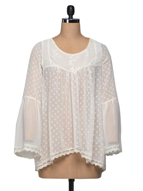 Ecru sheer embroidered top - 989280 - Very Small Image - 1