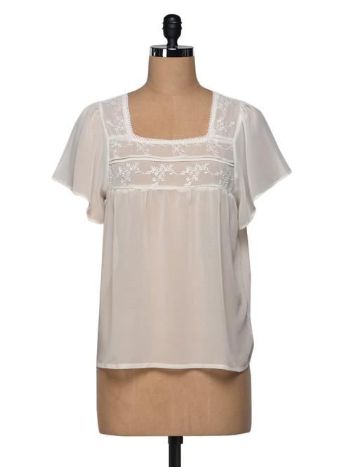 Ecru sheer embroidered top - 989282 - Very Small Image - 1