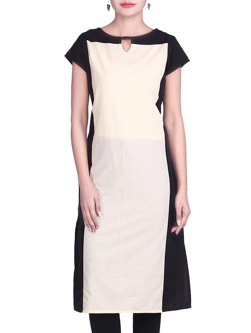 black & beige cotton kurta - 9899356 - Very Small Image - 1