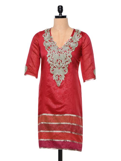 chanderi v neck kurta - 990187 - Very Small Image - 1