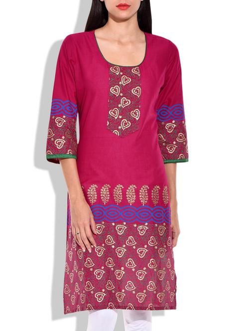 Magenta Cotton Straight Kurta - 9907960 - Very Small Image - 1