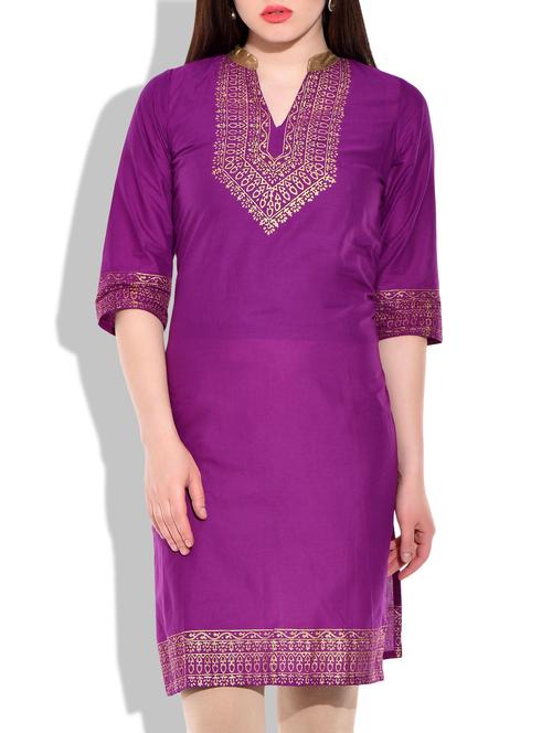 purple cotton straight kurta - 9907981 - Very Small Image - 1
