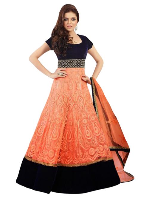 orange georgette semistitched suit - 9908755 - Very Small Image - 1