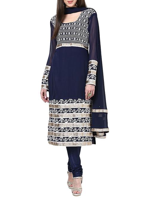 navy blue  georgette suits. - 9909938 - Very Small Image - 1