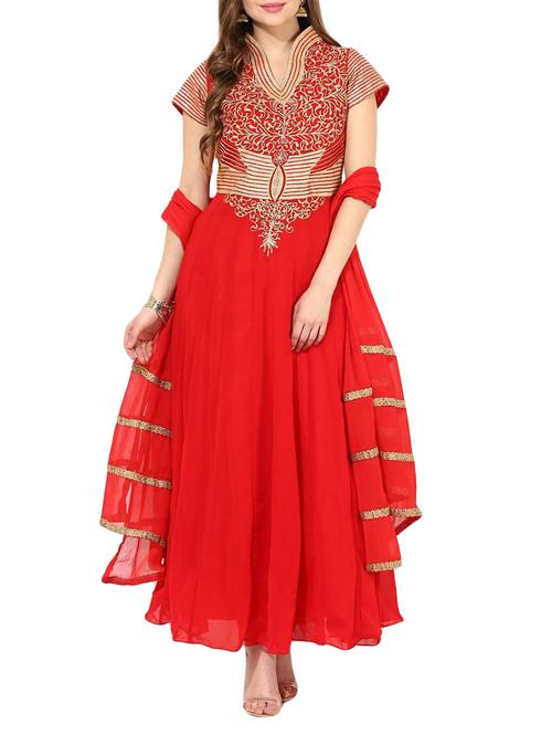 red  georgette suits. - 9909963 - Very Small Image - 1