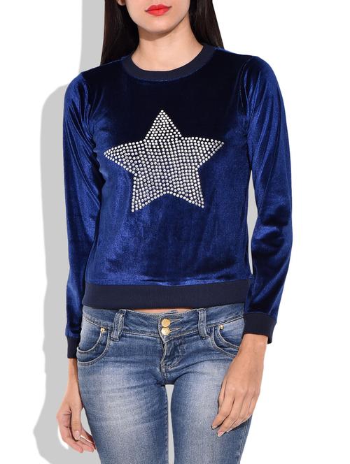 navy blue velvet sweatshirt - 9911816 - Very Small Image - 1