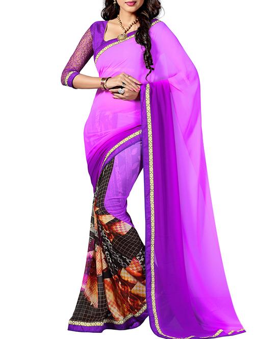 purple reversible georgette reversible saree - 9912328 - Very Small Image - 1