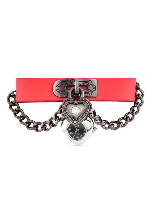 red,grey metal alloy leatherette strap watch - 9935566 - Very Small Image - 1