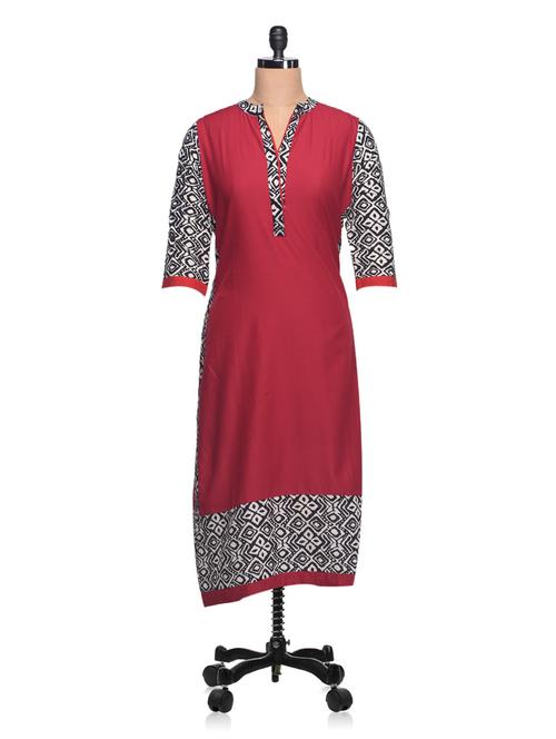 red cotton long kurta kurta - 994142 - Very Small Image - 1