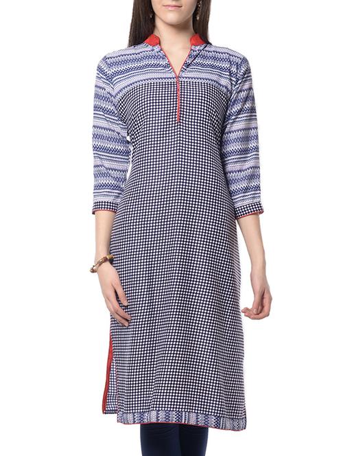 navy blue printed kurta - 9949555 - Very Small Image - 1