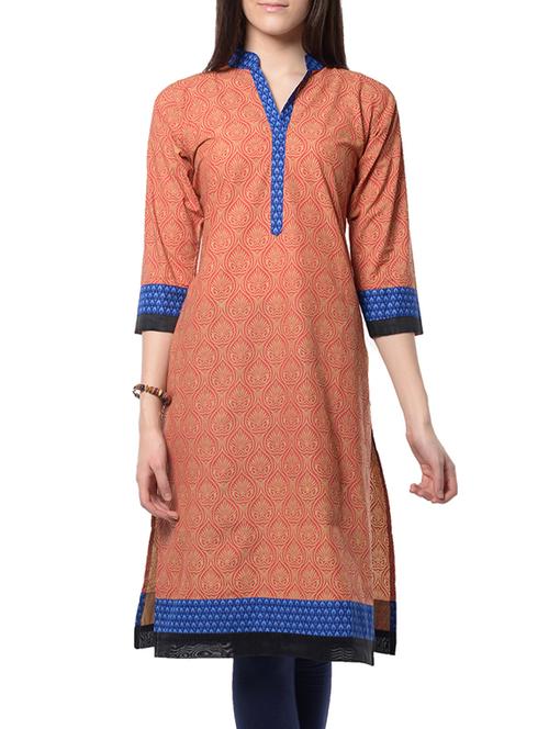 red & brown printed cotton kurta - 9949559 - Very Small Image - 1